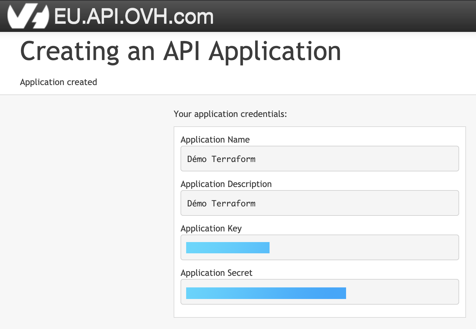 Création de clée d'API OVH/2